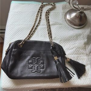 Tory Burch Black and Gold Crossbody Bag with Chain Strap